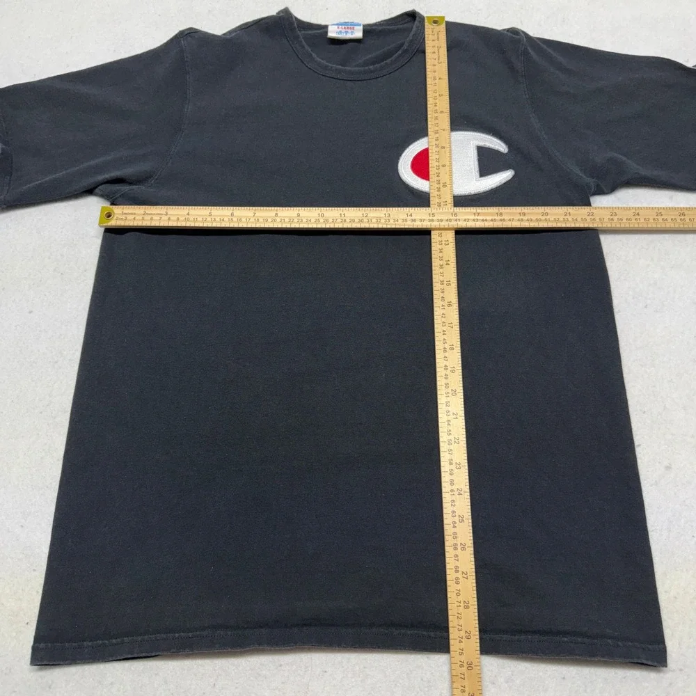 Champion Big‎ C Patch Logo T-Shirt Black XL Vintage Y2K Skater Streetwear Tee